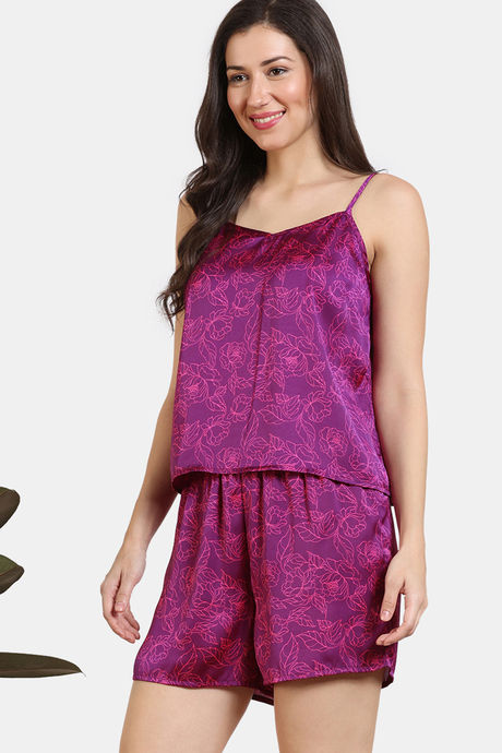 Zivame Primrose Woven Shorts Set - Dark Purple — image 3